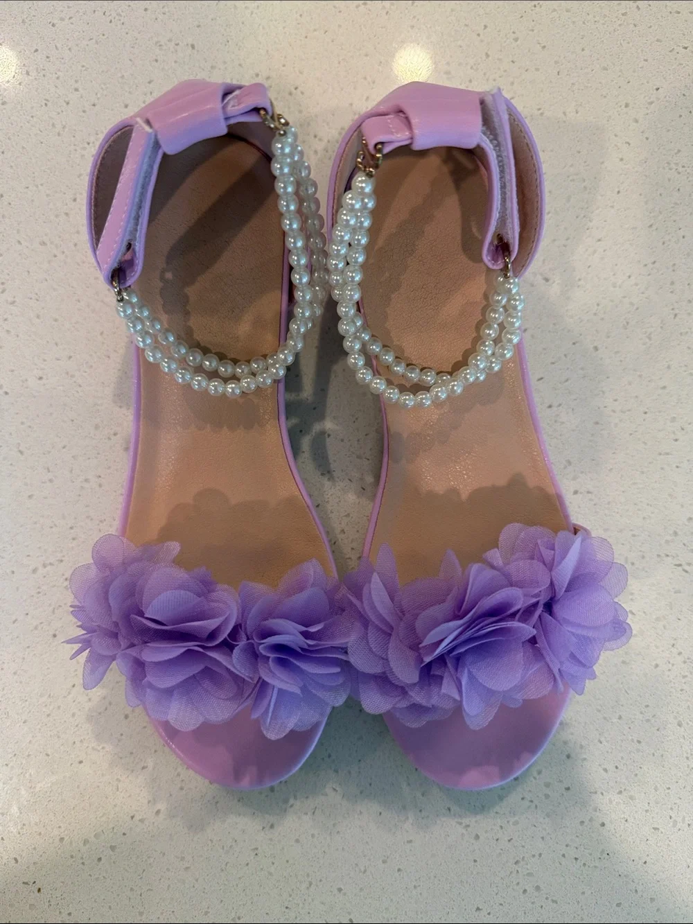 Azazie Girls Lilac Floral Pearl-Strap Heeled Sandals